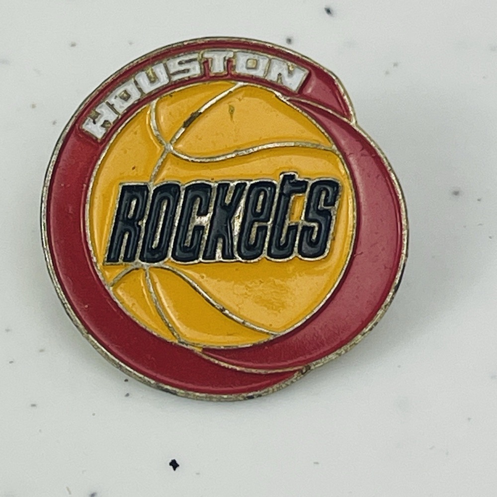 Vintage NBA Team Logo Houston Rockets Hat Lapel Pin Red Yellow No Pin Back